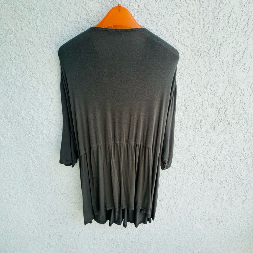 Army Green Bloomchic 3X drapey blouse v neck short sleeve office business casual - Picture 8 of 9
